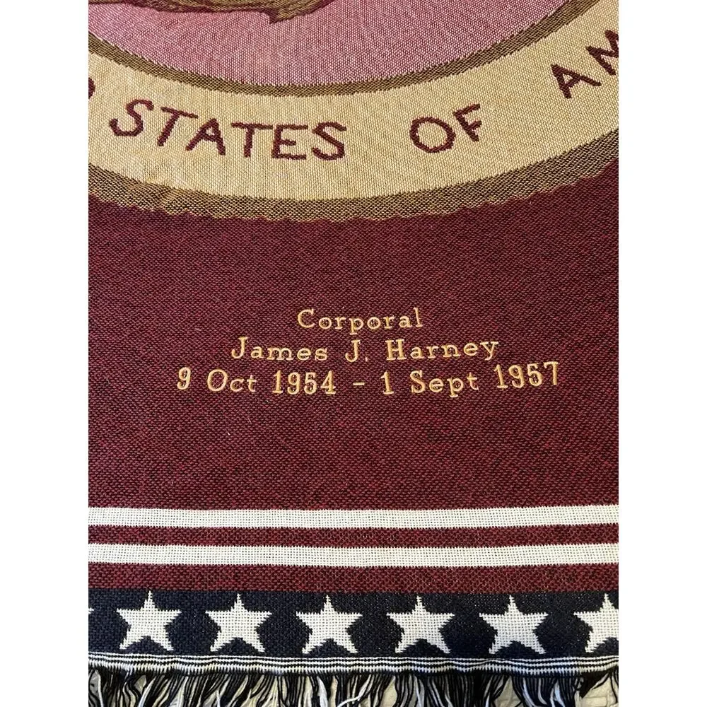US Marine Corps USMC Personalized Military Veteran Woven Throw Blanket 48x68 VTG